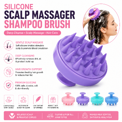 Picture of Silicone Scalp Massager Shampoo Brush – Soft Hair Washing & Deep Scalp Cleaning Brush for Anti-Dandruff Hair Care, Shower, Spa & Massage for Men and Women 