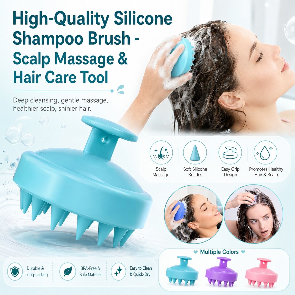 Picture of Silicone Scalp Massager Shampoo Brush – Soft Hair Washing & Deep Scalp Cleaning Brush for Anti-Dandruff Hair Care, Shower, Spa & Massage for Men and Women 