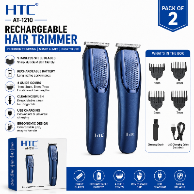 Picture of HTC AT-1210 Rechargeable Hair Trimmer | Cordless Electric Beard & Hair Clipper | Adjustable Length Settings | Professional Grooming Trimmer for Men 