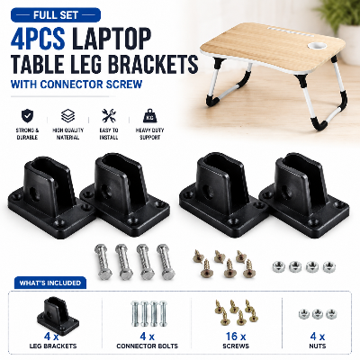 Picture of Full Set 4Pcs Laptop Table Leg Brackets with Connector Screw | Foldable Laptop Table Repair Kit | Furniture Fittings & Replacement Parts for Portable Lap Desk & Folding Table Black