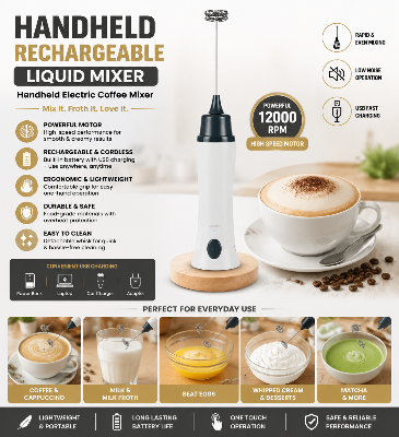 Picture of Handheld Electric Coffee Mixer Frother Automatic Milk Beverage Foamer Cream Whisk Cooking Stirrer Egg Beater with Cover Multicolor