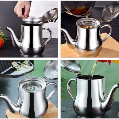 Picture of 500ml Stainless Steel Oil Filter Pot with Strainer – Large Capacity Cooking Oil Storage Container Jug for Kitchen, Frying Oil Separation & Reuse Multicolor