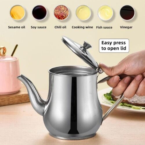 Picture of 500ml Stainless Steel Oil Filter Pot with Strainer – Large Capacity Cooking Oil Storage Container Jug for Kitchen, Frying Oil Separation & Reuse Multicolor