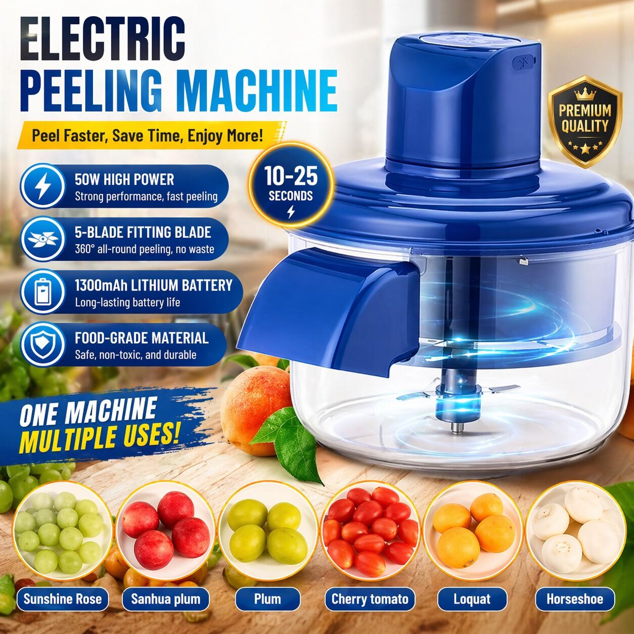 Picture of KD094 Automatic Electric Vegetable & Fruit Peeler | Rechargeable USB Electric Peeling Machine for Garlic, Cherry Tomato, Grapes, Kiwi & Small Fruits | Fast One-Click Kitchen Peeler Tool for Home Use Multicolor