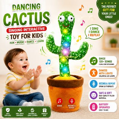 Picture of Dancing Cactus Singing Interactive Toy for Kids | Educational Musical Learning Plush Toy | Talking & Dancing Cactus Toy with Songs & Light Green