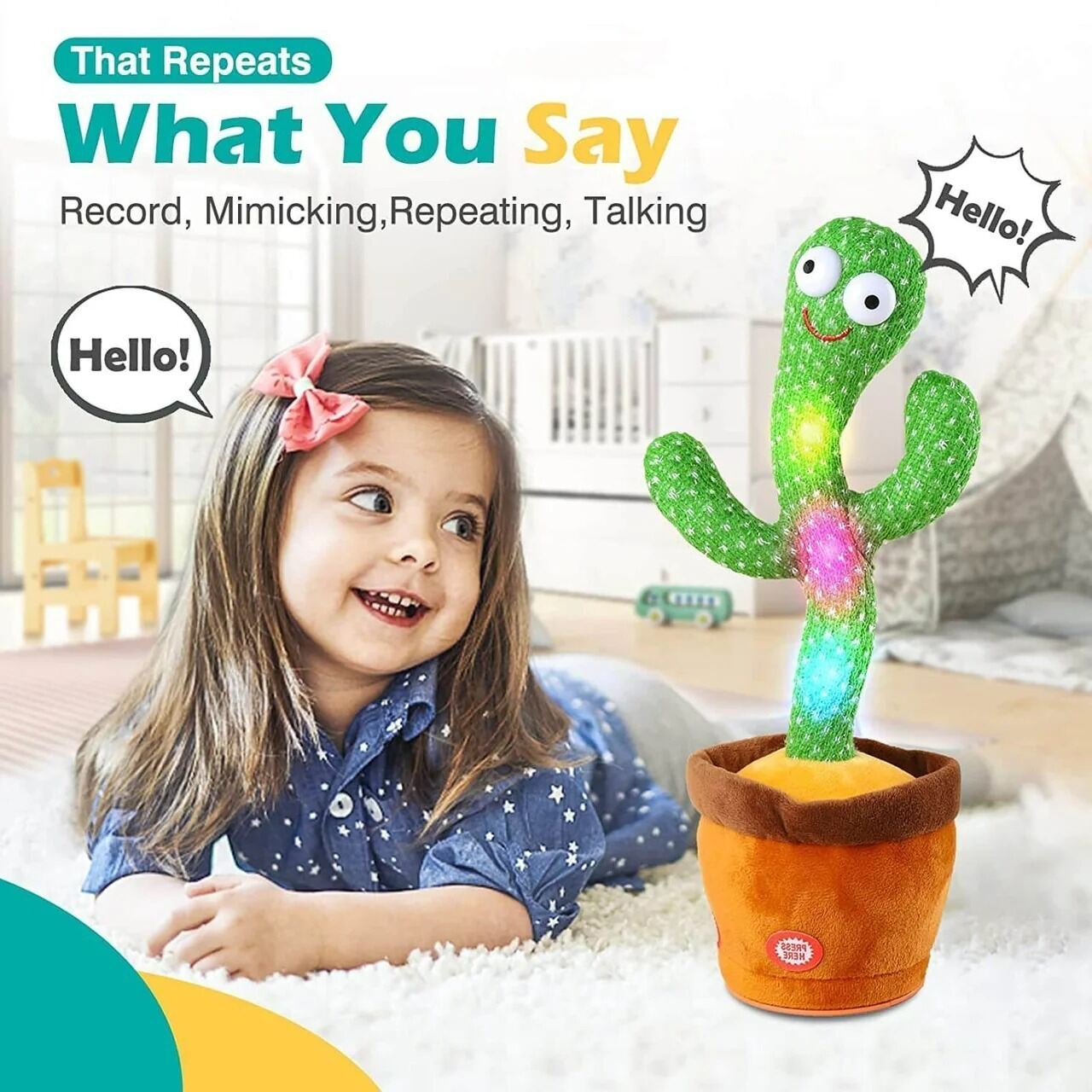 Picture of Dancing Cactus Singing Interactive Toy for Kids | Educational Musical Learning Plush Toy | Talking & Dancing Cactus Toy with Songs & Light Green