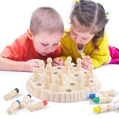 Picture of Wooden Memory Chess Matching Game Board – Educational Brain Training Puzzle Toy for Kids & Adults, Memory Improvement Learning Game Multicolor