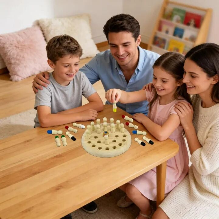 Picture of Wooden Memory Chess Matching Game Board – Educational Brain Training Puzzle Toy for Kids & Adults, Memory Improvement Learning Game Multicolor