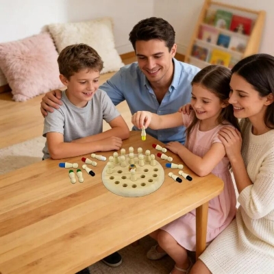 Picture of Wooden Memory Chess Matching Game Board – Educational Brain Training Puzzle Toy for Kids & Adults, Memory Improvement Learning Game Multicolor