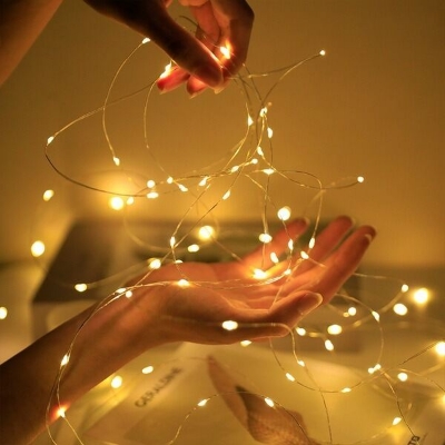 Picture of 2M Warm White Copper Wire Fairy Lights with 20 LEDs – Battery Operated Mini String Lights for Bedroom, Gaming Room, Billiard Table, Party, Wedding & Home Decoration Mini Gold String