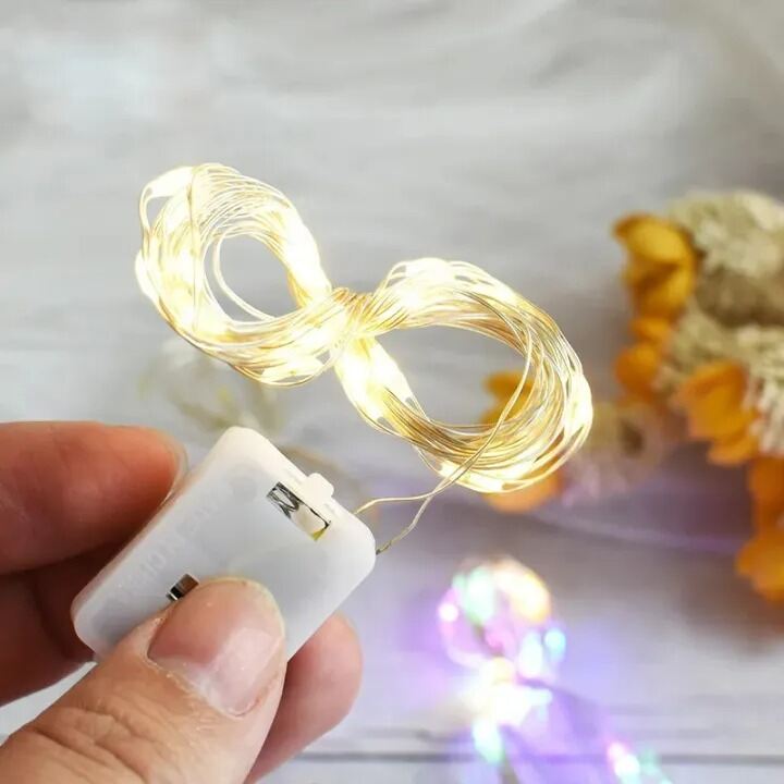 Picture of 2M Warm White Copper Wire Fairy Lights with 20 LEDs – Battery Operated Mini String Lights for Bedroom, Gaming Room, Billiard Table, Party, Wedding & Home Decoration Mini Gold String
