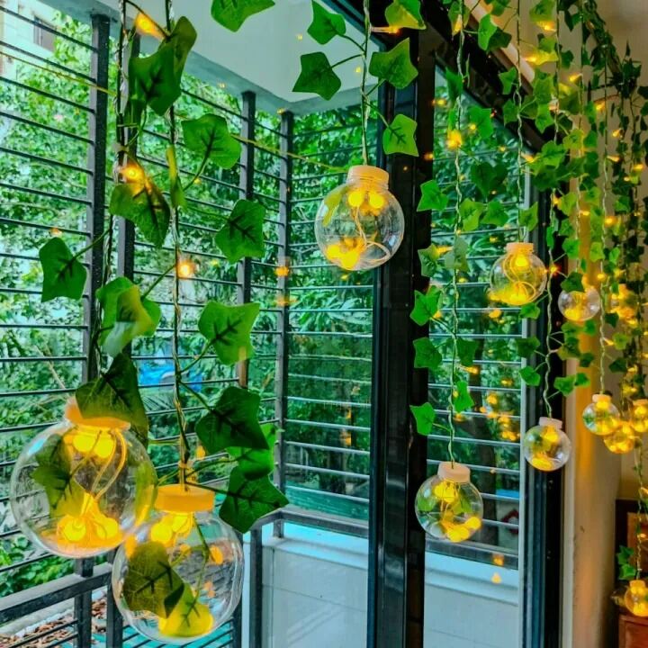 Picture of Wish Ball Leaf Curtain Light Decorative LED String Lights with Green Leaves – 16 Feet Fairy Light for Bedroom Living Room Wedding Party Home Decoration Gold