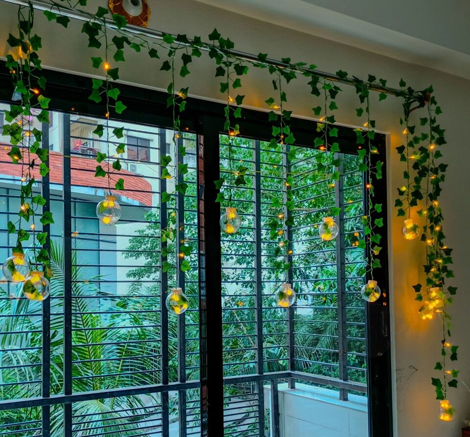 Picture of Wish Ball Leaf Curtain Light Decorative LED String Lights with Green Leaves – 16 Feet Fairy Light for Bedroom Living Room Wedding Party Home Decoration Gold