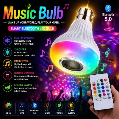 Picture of Smart LED Remote Control Bluetooth Speaker Music Bulb – RGB Color Changing LED Light Bulb with Wireless Bluetooth Speaker Remote Control AC 220V for Party Room Home Decoration Multicolor