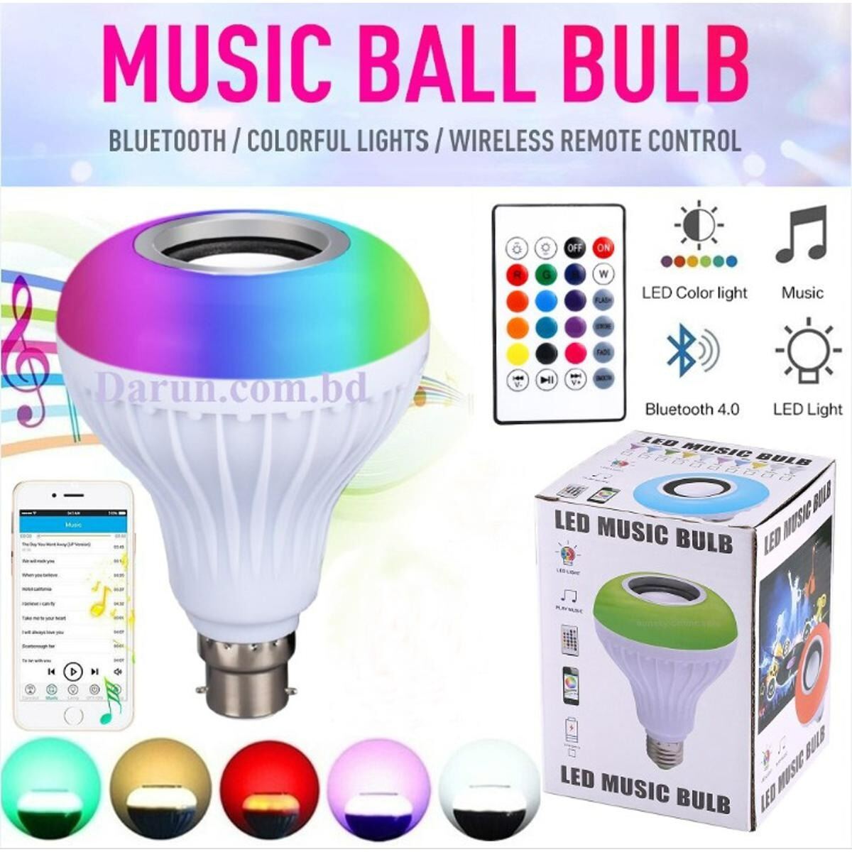 Picture of Smart LED Remote Control Bluetooth Speaker Music Bulb – RGB Color Changing LED Light Bulb with Wireless Bluetooth Speaker Remote Control AC 220V for Party Room Home Decoration Multicolor