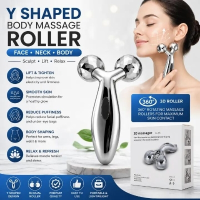Picture of Y Shaped 3D Body Massage Roller Face Lift Massager – Manual Massage Tool for Body Neck Arm Leg Relaxation and Daily Skin Care Use Multicolor