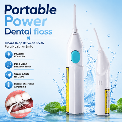 Picture of Portable Power Floss Dental Water Jet Cordless Teeth Cleaner Kit – Oral Irrigator for Deep Cleaning Gum Care Plaque Removal Home Travel Dental Care Device White