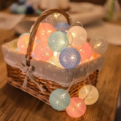 Picture of 20 LED Cotton Ball String Lights Garland Decorative Fairy Lights for Room Christmas Wedding Garden Patio Indoor Outdoor Home Decoration Multicolor