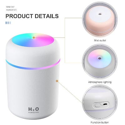 Picture of USB Colorful Mini Portable Humidifier 300ml – Desktop Air Moisturizer with LED Lights for Car Home Office Bedroom Quiet Mist Humidifier 