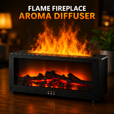 Picture of Fire Box Flame Humidifier and Aroma Diffuser with Remote Control – 7 Color LED Cool Mist Fireplace Essential Oil Diffuser with Timer Auto Waterless Shut Off for Home Room Decor 