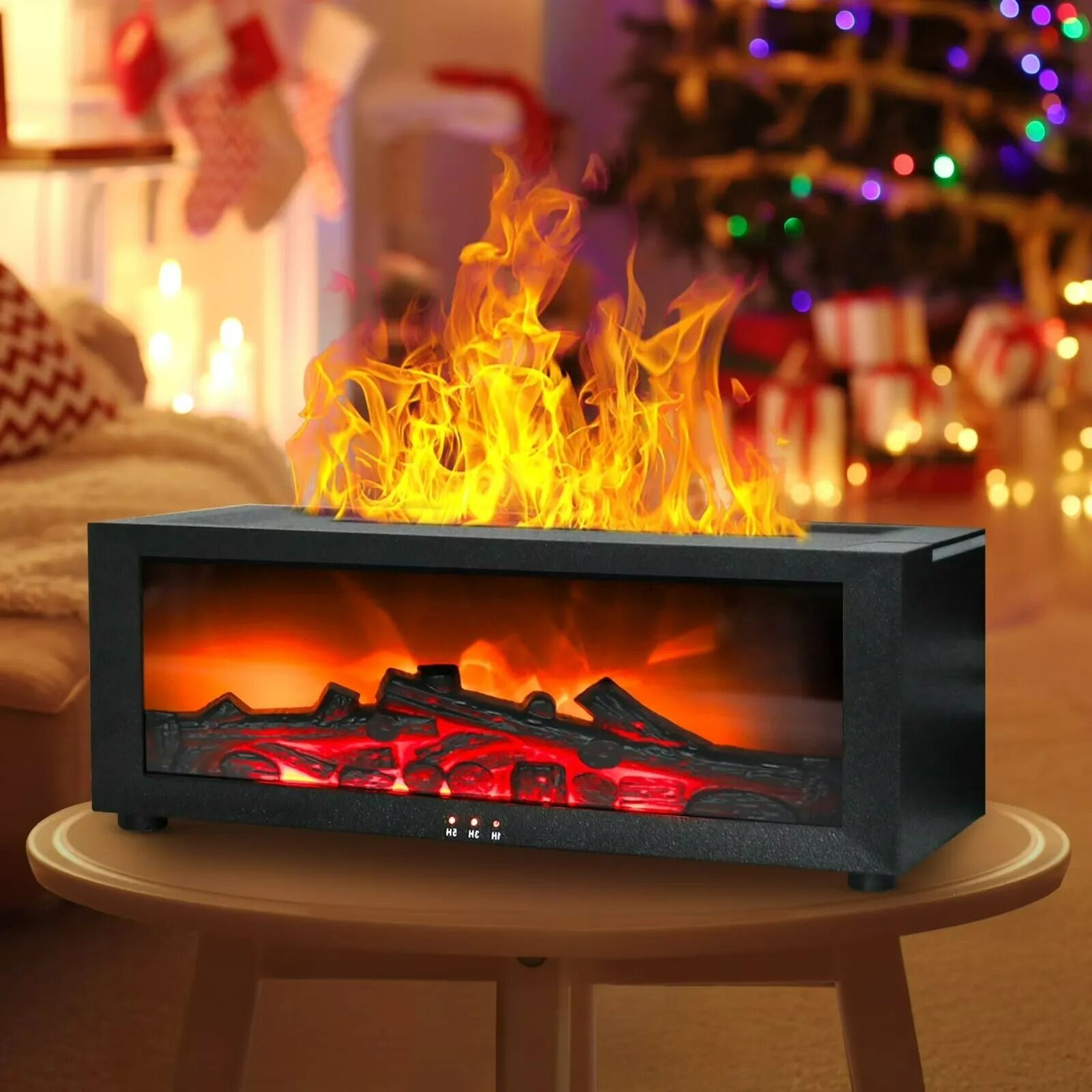 Picture of Fire Box Flame Humidifier and Aroma Diffuser with Remote Control – 7 Color LED Cool Mist Fireplace Essential Oil Diffuser with Timer Auto Waterless Shut Off for Home Room Decor 