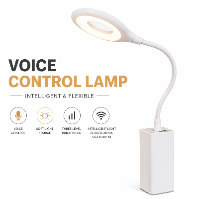 Picture of Xaey Voice Control USB Direct Plug Portable LED Desk Lamp – Eye Protection Study Reading Night Light Table Dormitory Bedside Lamp for Home Office and Students White
