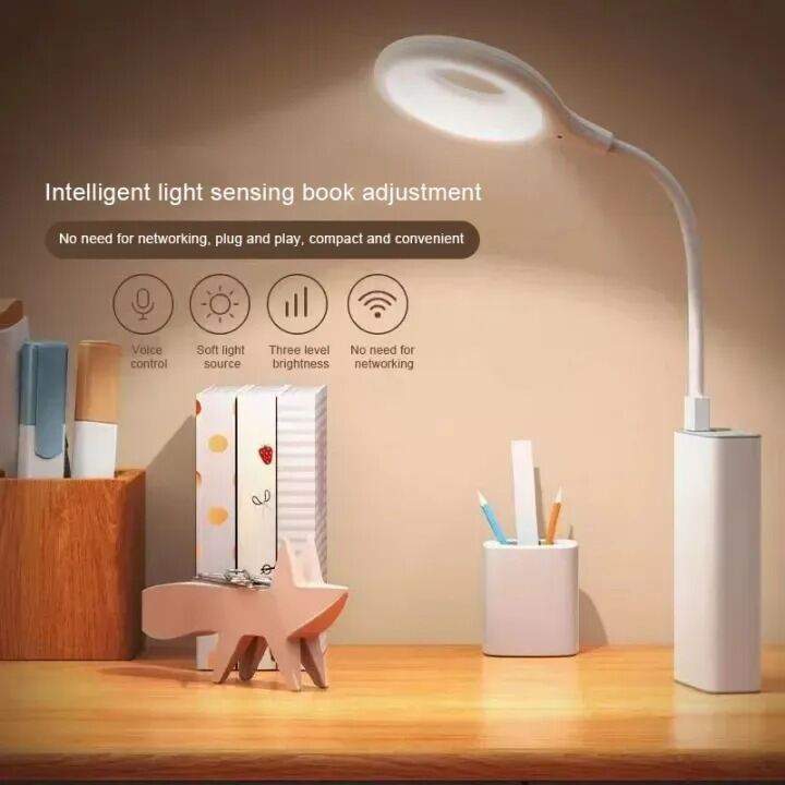 Picture of Xaey Voice Control USB Direct Plug Portable LED Desk Lamp – Eye Protection Study Reading Night Light Table Dormitory Bedside Lamp for Home Office and Students White