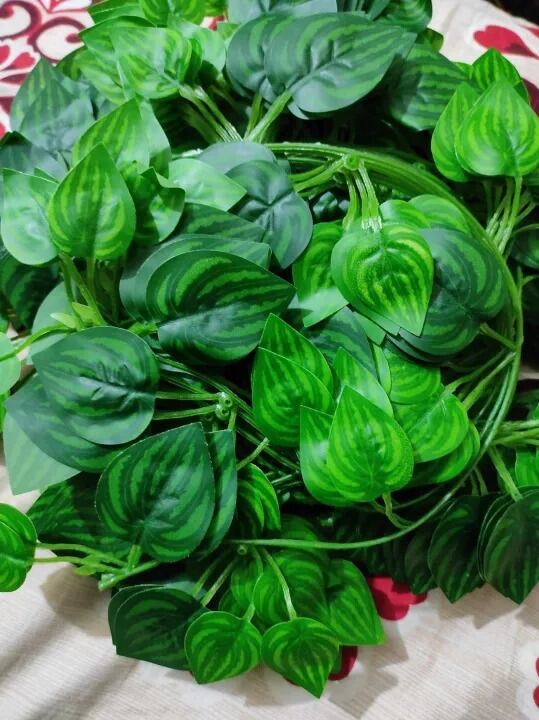 Picture of Artificial Leaf Set for Room Decor – Realistic Green Vine Leaves Wall Hanging Decoration Fake Plant Leaf Garland for Bedroom Living Room Party Wedding Home Decor Green Leaf