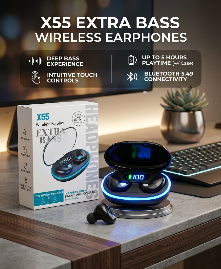 Picture of X55 Invisible Sleep Earbuds TWS Bluetooth 5.3 – Mini Wireless Earphones with Mic, HD Call, 9D Stereo Sound, IPX5 Waterproof & Charging Case Multicolor