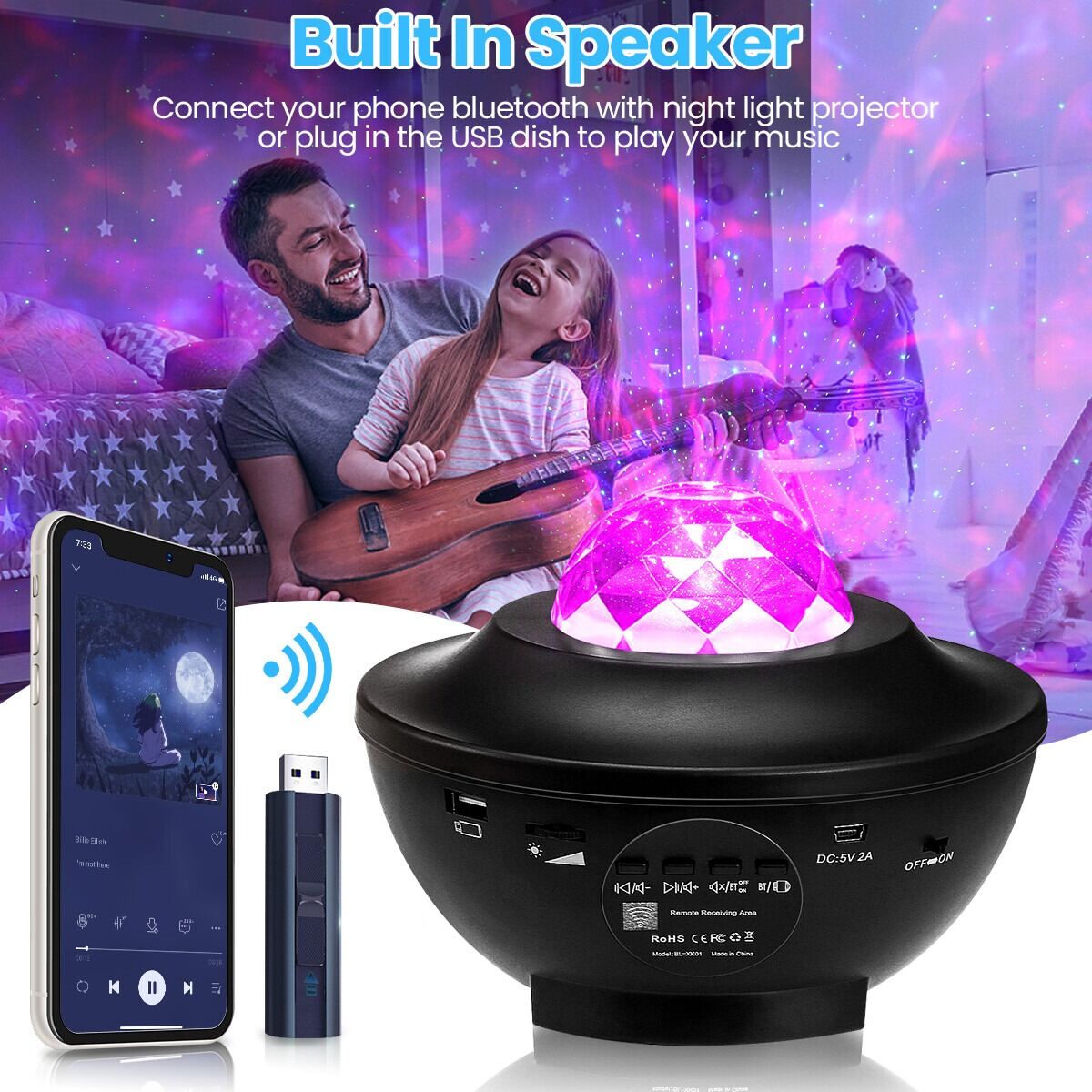 Picture of Galaxy Projector Starry Sky LED Night Light – Moon Lamp USB Mini Projector with Star Ceiling Effect Ambient Light for Bedroom Living Room Home Interior Decoration Multicolor