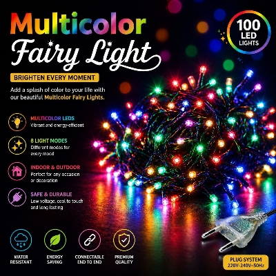 Picture of Beautiful Multicolour Fairy Lights Black Wire LED String Lights for Room Decoration Bedroom Curtain Party Wedding Indoor Home Decorative Lighting Multicolor