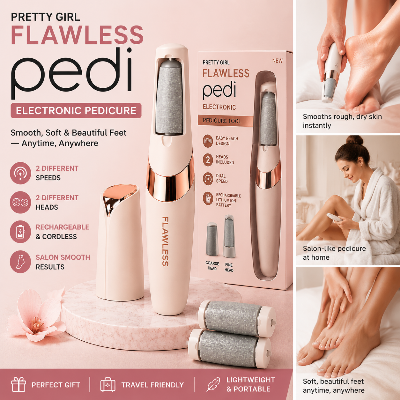 Picture of Pretty Girl Flawless Pedi Electronic Pedicure Tool – Rechargeable Foot Care Device with 2 Roller Heads, 2 Speed Modes & Charging Cable - Finishing Touch Flawless Salon Nails Kit Multicolor