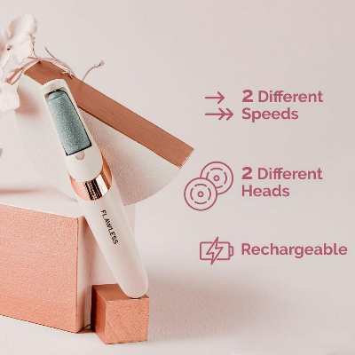 Picture of Pretty Girl Flawless Pedi Electronic Pedicure Tool – Rechargeable Foot Care Device with 2 Roller Heads, 2 Speed Modes & Charging Cable - Finishing Touch Flawless Salon Nails Kit Multicolor
