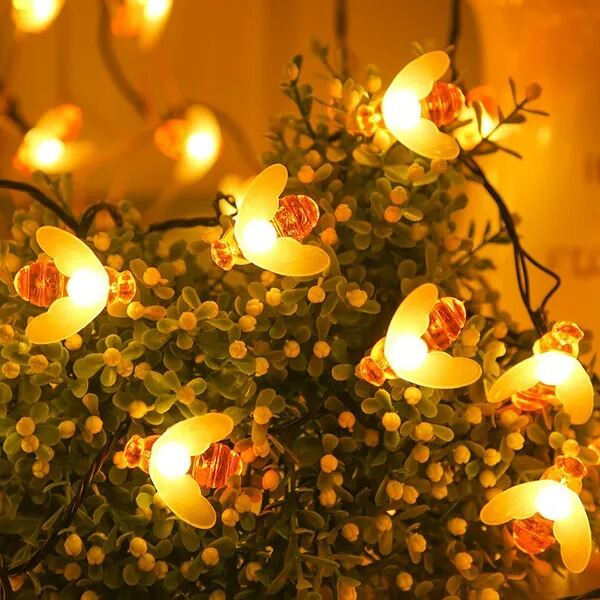 Picture of Honey Bee Warm White Fairy Lights 20 LED Decorative String Lights for Room Decoration Bedroom Party Wedding Home Indoor Decorative Lighting Gold