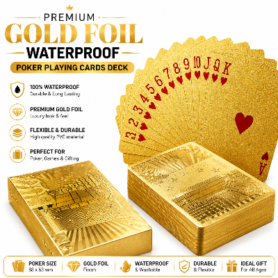 Picture of Premium Gold Foil Waterproof Poker Playing Cards Deck – Luxury PET PVC Plastic Flexible Game Cards for Casino, Magic Tricks, Family Game Night, Gift & Collection Gold