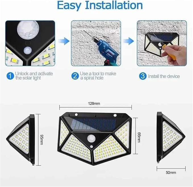 Picture of 100 LED Solar Motion Sensor Security Light – IP65 Waterproof Outdoor Wall Lamp for Garden, Patio, Yard, Garage, Pathway, Fence & Home Security Lighting Black