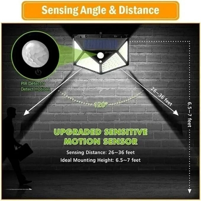 Picture of 100 LED Solar Motion Sensor Security Light – IP65 Waterproof Outdoor Wall Lamp for Garden, Patio, Yard, Garage, Pathway, Fence & Home Security Lighting Black