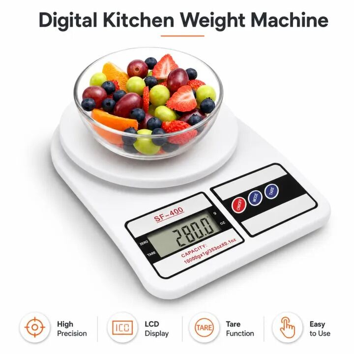Picture of SF-400 Digital Kitchen Food Weight Scale – Electronic Weight Measurement Machine with LCD Display for Cooking, Baking, Meal Prep, Grocery & Home Kitchen Use Multicolor