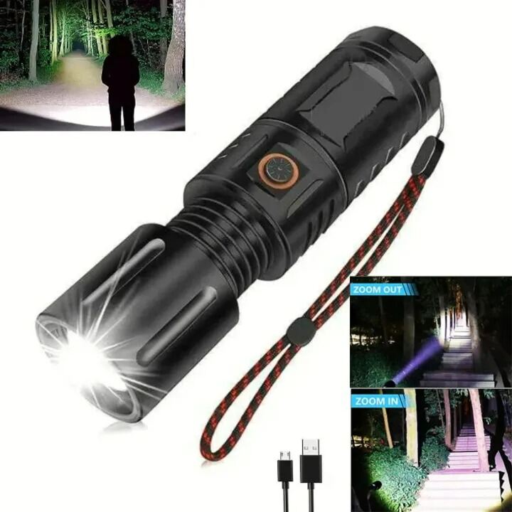 Picture of Full Metal Jamboo Power Rechargeable Torch Light with Built-in Power Bank – High Power LED Flashlight, Ultra Bright Portable Waterproof Multi-Function Emergency Torch for Outdoor Camping, Home & Survival Use Black