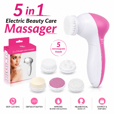 Picture of 5 in 1 Electric Beauty Care Massager Facial Body Machine Roller Skin Cleaning Brush with 5 Accessories 2 Speed Settings IPX6 Water Resistant Face and Body Massager for Women and Men Home Spa Personal Care Device Multicolor