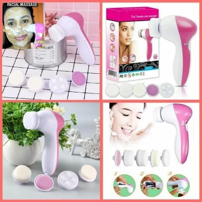 Picture of 5 in 1 Electric Beauty Care Massager Facial Body Machine Roller Skin Cleaning Brush with 5 Accessories 2 Speed Settings IPX6 Water Resistant Face and Body Massager for Women and Men Home Spa Personal Care Device Multicolor
