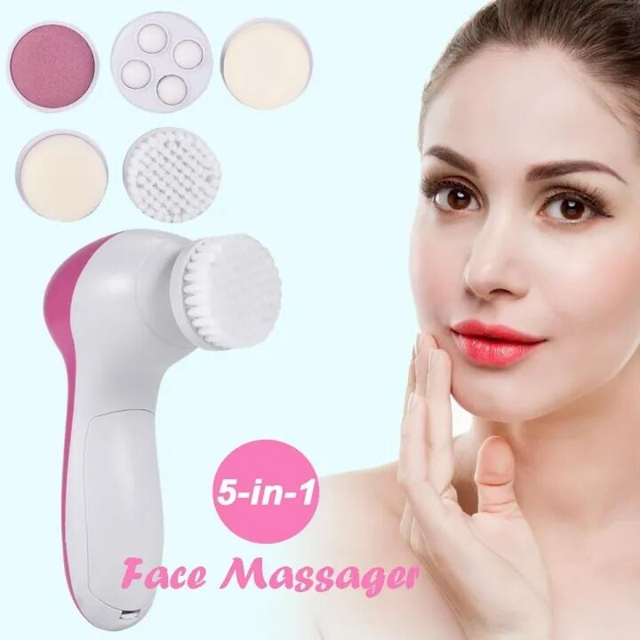 Picture of 5 in 1 Electric Beauty Care Massager Facial Body Machine Roller Skin Cleaning Brush with 5 Accessories 2 Speed Settings IPX6 Water Resistant Face and Body Massager for Women and Men Home Spa Personal Care Device Multicolor