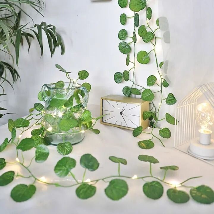 Picture of 20 LED Artificial Rattan Begonia Leaf Vine String Light 7ft Battery Operated Fairy Lights Decorative Vine LED String Lights for Room Bedroom Wedding Party Garden Home Decoration Warm Ambient Lighting Gold String leaf