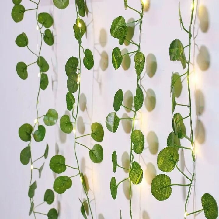 Picture of 20 LED Artificial Rattan Begonia Leaf Vine String Light 7ft Battery Operated Fairy Lights Decorative Vine LED String Lights for Room Bedroom Wedding Party Garden Home Decoration Warm Ambient Lighting Gold String leaf