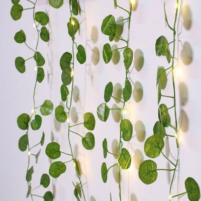 Picture of 20 LED Artificial Rattan Begonia Leaf Vine String Light 7ft Battery Operated Fairy Lights Decorative Vine LED String Lights for Room Bedroom Wedding Party Garden Home Decoration Warm Ambient Lighting Gold String leaf