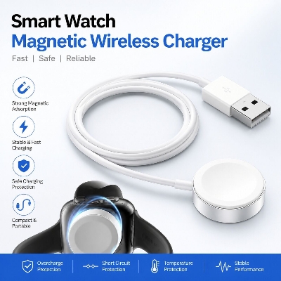 Picture of Magnetic Wireless Smart Watch Charger – Fast Charging Dock Station for Smart Watches, Compact Portable USB Charging Cable for Convenient Daily Use White