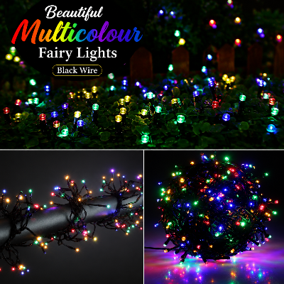 Picture of Beautiful Multicolour Fairy Lights Black Wire LED String Lights for Room Decoration Bedroom Curtain Party Wedding Indoor Home Decorative Lighting Multicolor