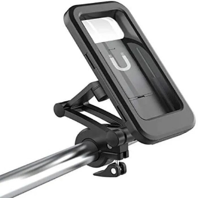 Picture of Waterproof Bike Phone Holder Case 360 Degree Rotation Universal Motorcycle Bicycle Mobile Mount Adjustable Clip Stand for Mobile Phone Navigation Black