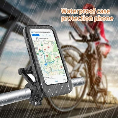 Picture of Waterproof Bike Phone Holder Case 360 Degree Rotation Universal Motorcycle Bicycle Mobile Mount Adjustable Clip Stand for Mobile Phone Navigation Black