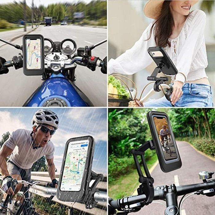 Picture of Waterproof Bike Phone Holder Case 360 Degree Rotation Universal Motorcycle Bicycle Mobile Mount Adjustable Clip Stand for Mobile Phone Navigation Black